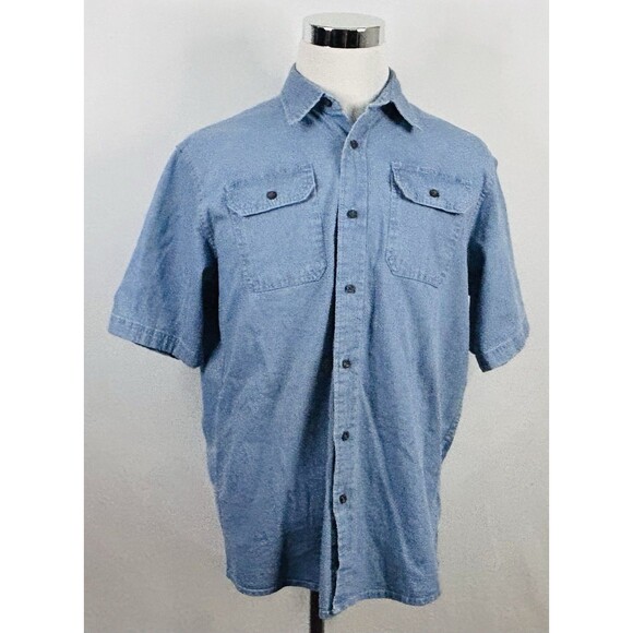 Wrangler Medium Denim Shirt Short Sleeve Blue Wash Flex for Comfort Cotton Blend - Picture 2 of 4
